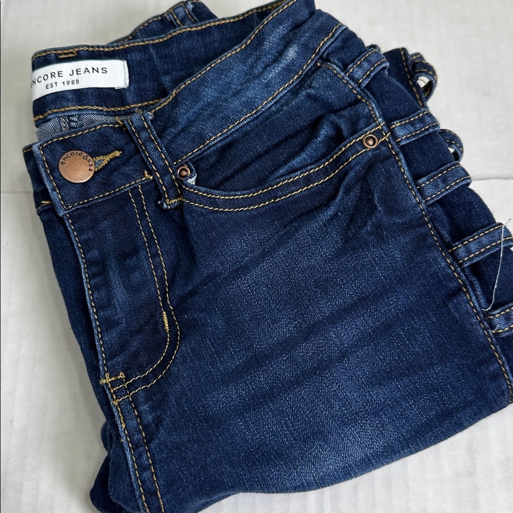 Encore Denim Jeans Size 1 Stretchy Open Sides Ankle Skinny Artsy‎